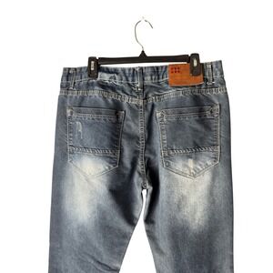 UNITED DENIM Men's Blue Wash Distressed Straight Leg Jeans Size 36x30 Baggy